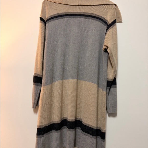 Striped Beige and Gray Women's Sweater, Calvin Klein, Size Large - Picture 6 of 8